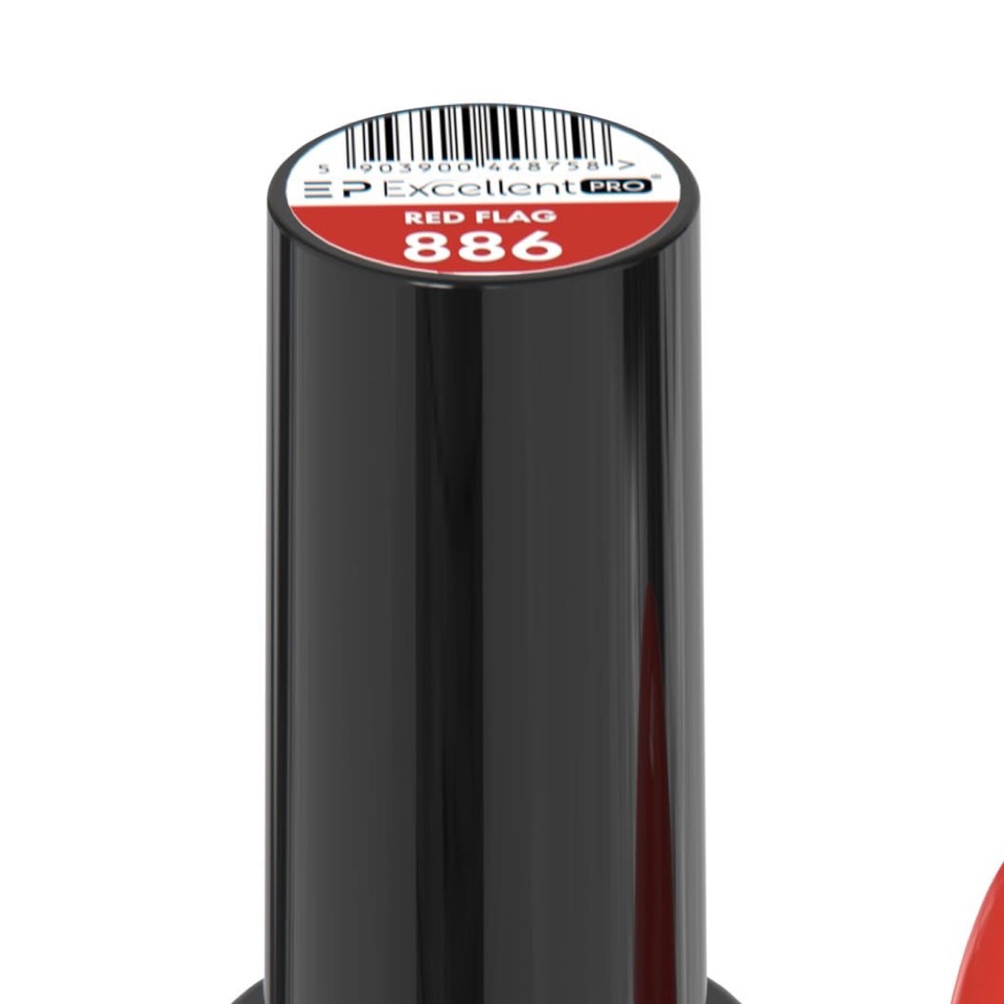 Projekt etykiety Excellent PRO RED FLAG 886 na produkcie - nazwa koloru, numer, logo i kod kreskowy