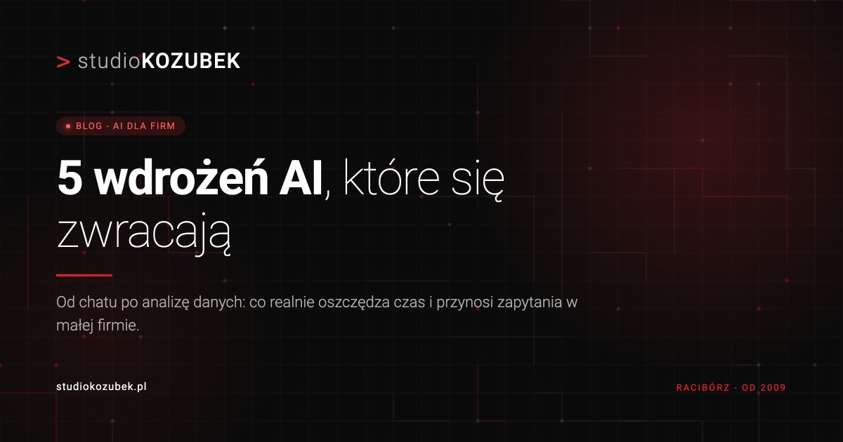 AI dla małej firmy - 5 wdrożeń, które zwracają się najszybciej