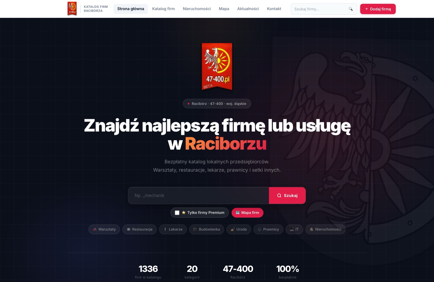 47-400.pl - lokalny katalog firm Raciborza na ekranie MacBooka
