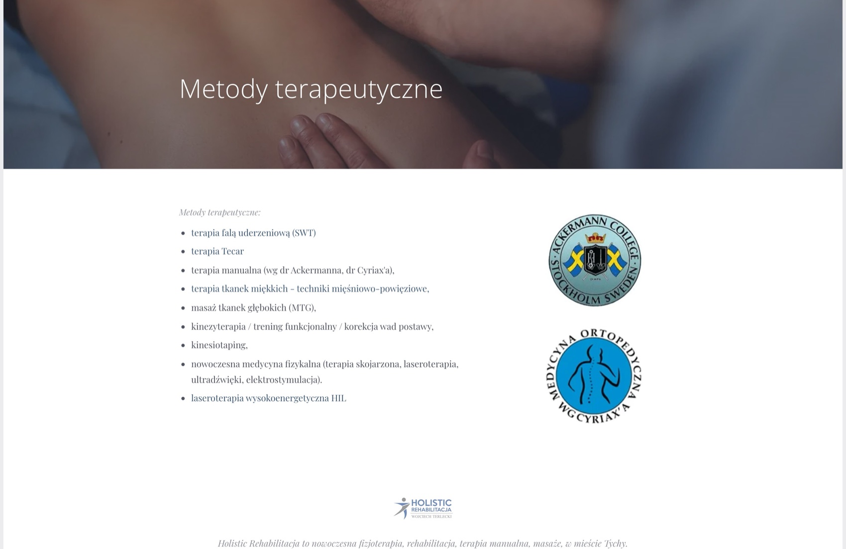 Holistic Rehabilitacja - lista metod terapeutycznych i certyfikaty szkół