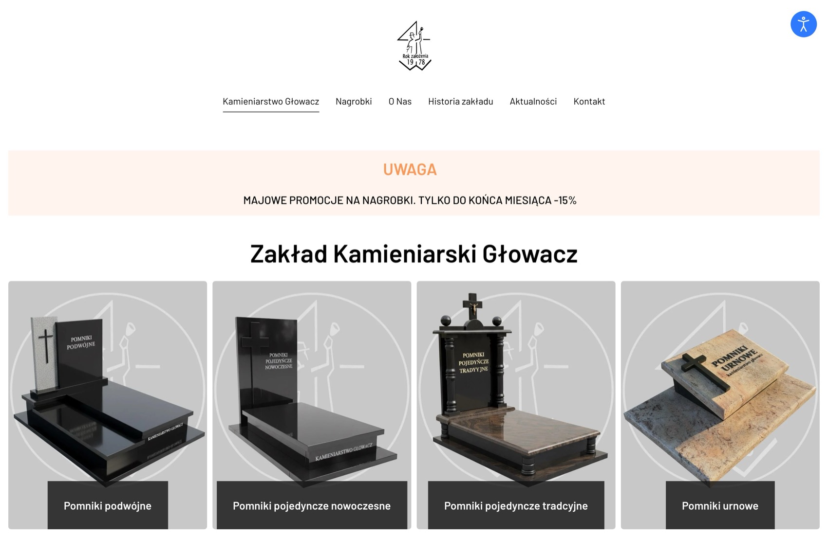 Kamieniarstwo Głowacz - strona zakładu kamieniarskiego na ekranie MacBooka